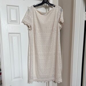 London Times Cream Lace Sheath Dress